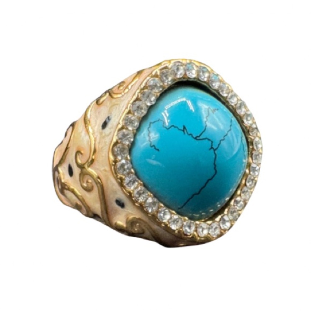 Gold Filled Turquoise Chunky Statement Ring Women Size 8